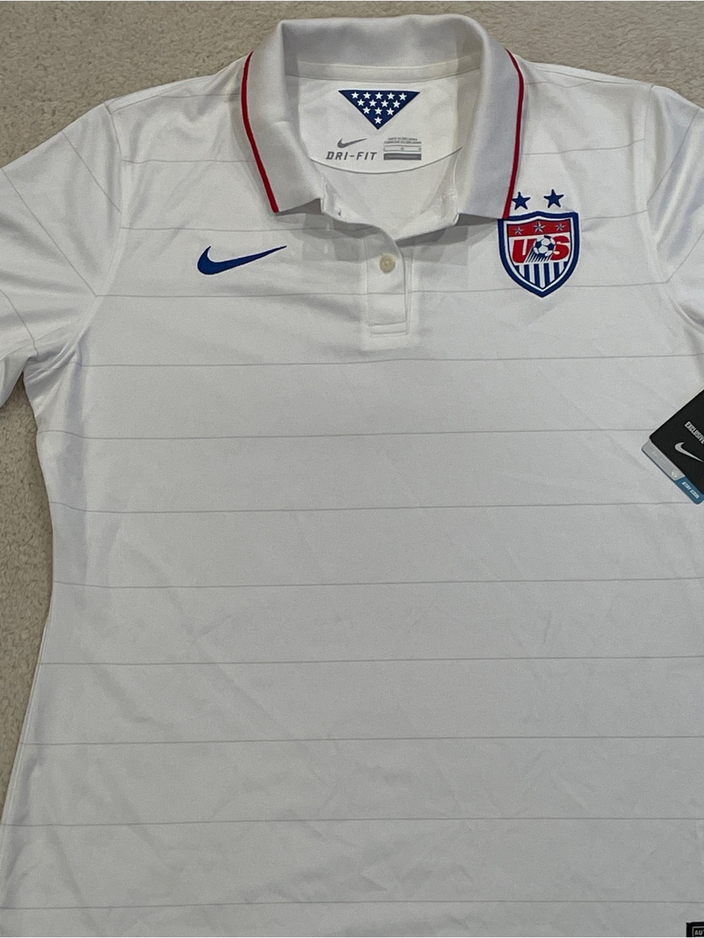 Nike USA Women's Soccer Jersey 2014-15 Home Stadium Polo White Large NWT